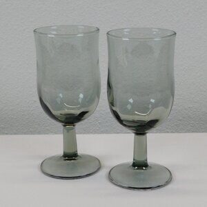 Lot of 2 Duz Crystal Swedish Modern Smoke 6.5" Water Goblet Smooth Stem Vintage